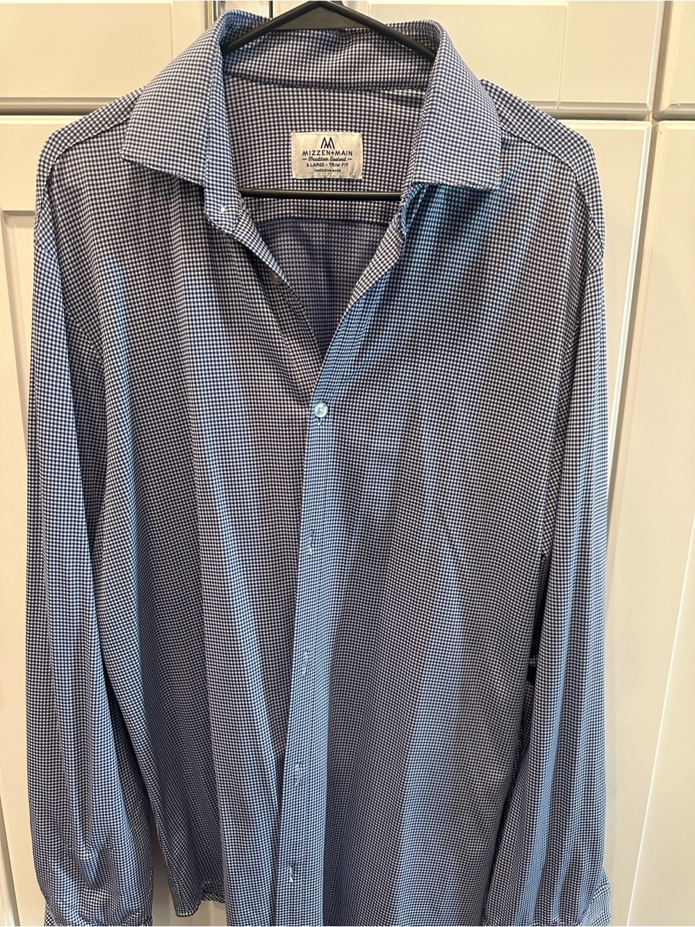 Mizzen+Main Blue Micro-Check Spread Collar Dress Shirt